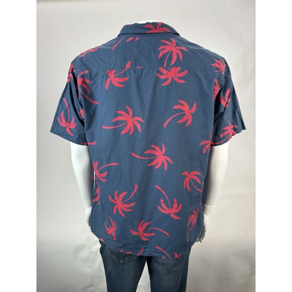Paradise City Mens Large Hawaiian Shirt Blue & Red Palm Tree Print Short Sleeve - Picture 12 of 16